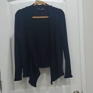 Jones, New York,  Womans Black Ruffle Cardigan, Large